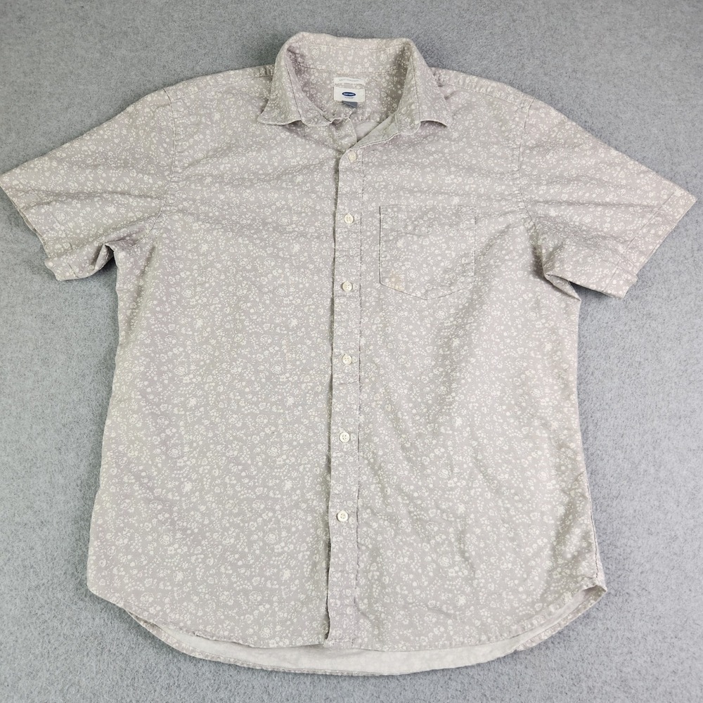 Old Navy Casual Shirt Mens Large Gray Floral Slim Fit Short Sleeve Button Up
